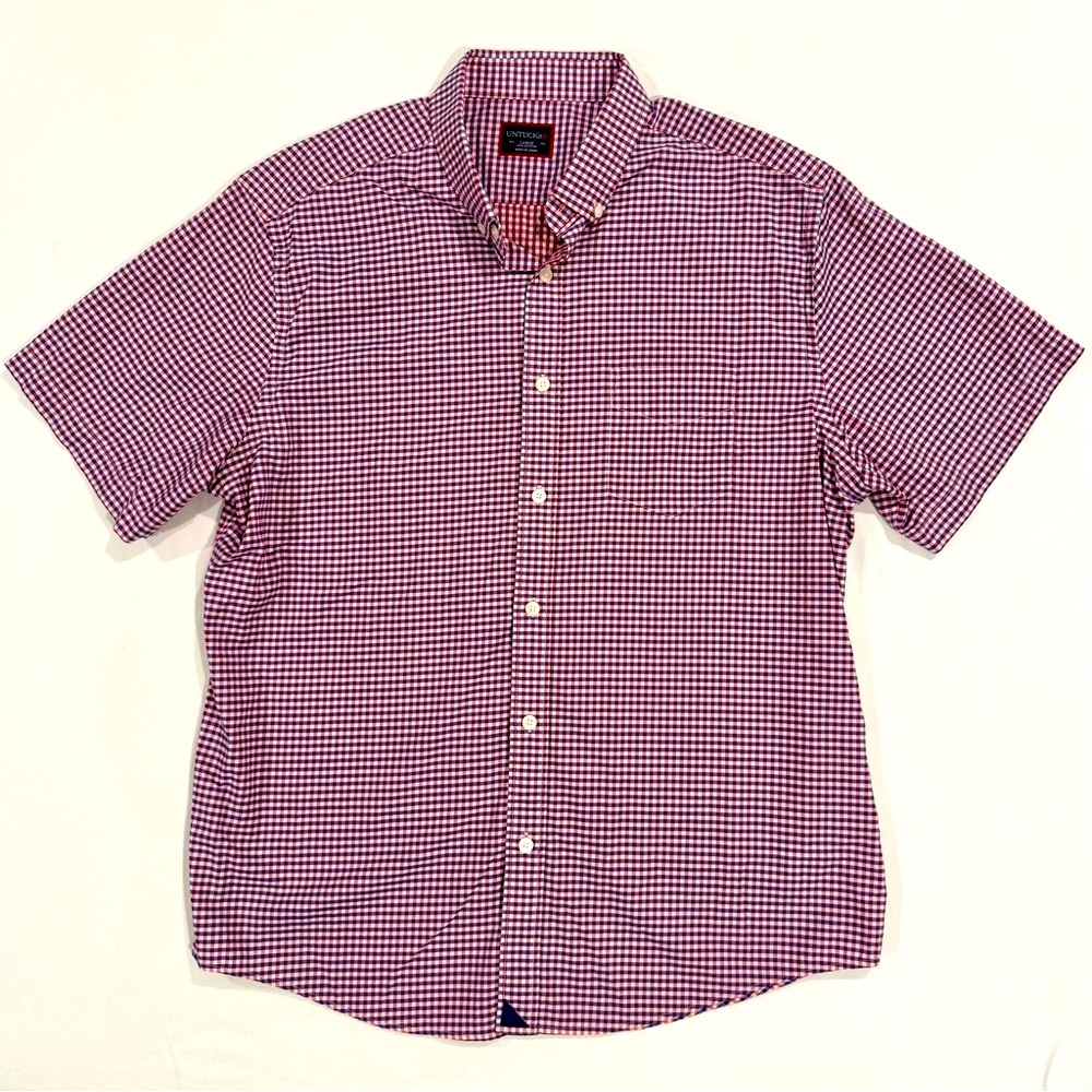 UNTUCKit Concord Button Down Shirt Mens Large Red White Blue Plaid Checks Summer